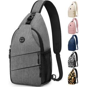 👑Men Trendy Sling Bag Backpack Light Gray Casual Convertible Shoulder Strap Bag